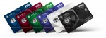 왼쪽부터 미드나잇 블루(클래식 플라스틱 카드), 루비 스틸, 제이드 그린, 로얄 인디고, 아이시 화이트 (플래티넘 메탈 카드), 옵시디언 블랙(한정판 플래티넘 메탈 카드)