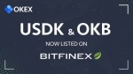 OKex의 고유 토큰 OKB와 OKLink의 스테이블코인 USDK가 비트파이넥스에 상장됐다
