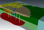 An example of a geological model built in Leapfrog Energy being utilized for reservoir simulation in