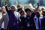 Nelson and Winnie Mandela after his liberation from prison in South Africa on February 11, 1990. Pho