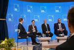 Saudi delegates to the World Economic Forum Annual Meeting in Davos participate in a panel session a