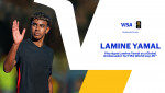 Football phenom Lamine Yamal waves alongside headline announcing Visa signed him as a Global Ambassa