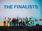 Finalists of the 2024 iTwin4Good Challenge on the competition stage in Kazakhstan. (Image courtesy o