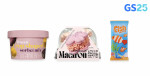 왼쪽부터 GS25에서 출시한 프로즌 구황작물모양 소르베, 벚꽃 마카롱, 피쉬모양 소르베 상품