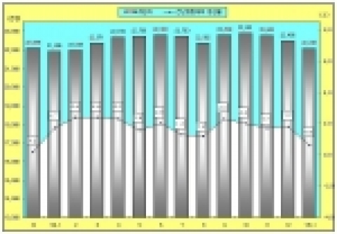 2005년 1월 중 취업자는 22,078천명으로 전년동월대비 142천명(0.6%) 증가하였다. 취업자 및 취업자 증감률(통계청)