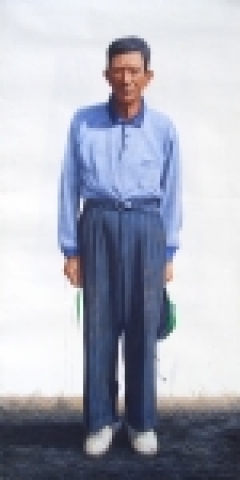 이종구 작 `다시 오지리에서-문씨'195×97cm 한지에 아크릴릭 2004