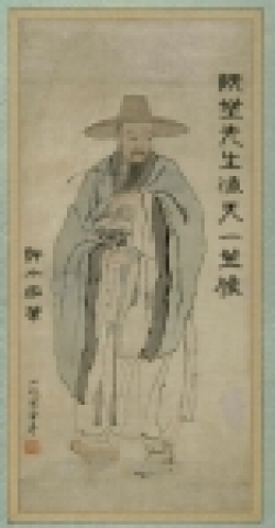 완당선생 해천일립도. 이 그림은 소치 허련(小癡 許鍊, 1809~1892)이 김정희의 처연한 귀양살이의 모습을 중국 송나라 소동파(蘇東坡)가 남해에 유배되었을 때 나막신 신고 갓 