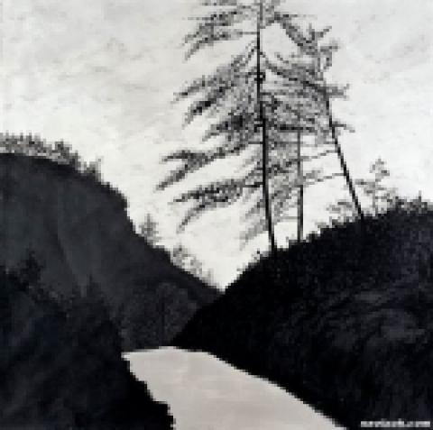 박병춘, 「검은풍경」, 한지에 먹, 2004