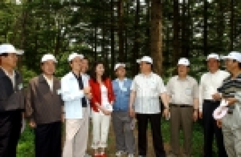 6월 14일 산림청 주최로 광릉 국립수목원에서 개최된 2005년도 "시장.군수.구청장 산림연찬회"에서 산림청 홍보대사로 활동중인 탤런트 한성주씨가 조연환 산림청장과 함께 참가자들에게 광릉 숲을 안내하며 숲가꾸기의 중요성을 설명하고 있다