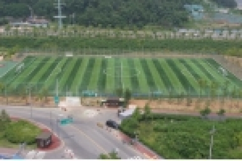 월드컵공원(난지천공원지구) 인조잔디축구장-국내에서는 최초로 생고무 그린칩을 사용해서 공을 찰 때 고무칩에서 발생되는 열기와 냄새 등의 단점을 보완했다.