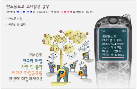 핸드폰으로 초대 받은 사람은 회원등록 및 로그인 절차 필요 없이 핸드폰으로 전달된 인증번호만으로 사진을 열람할 수 있다.