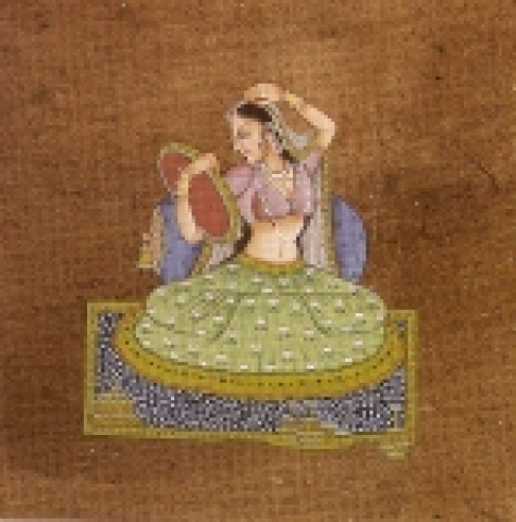 거울을 보는 여인(종이에 채색,18.3x31.2cm)