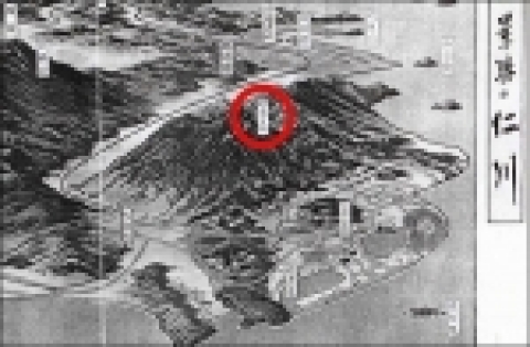 인천부 제작 관광안내도 <景勝の仁川>(1937)에 표기된 왜색지명 ‘松島’해설 : 일제는 ‘송도유원지’ ‘송도해수욕장’의 개설과 함께 청량산마저 ‘松島金剛’으로 표기해놓았다.