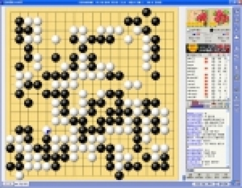 활주 9단 대 중국 luanhuafxd의 대국. 타이젬 혁성(奕城, www.eweiqi.com)을 통해서 들어온 중국 바둑팬들이 많아 중국 국기가 많이 눈에 띈다. 이날 대국은 밤 10시가 넘도록 끝나지 않았다. 그럼에도 바둑팬 400여명이 대국을 관전하며 선수들을 격려했다.