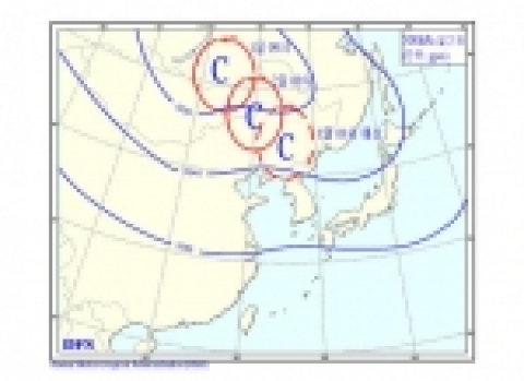 500hPa(약 5㎞ 상공) 찬 공기핵(영하40 ℃) 이동과 예상도