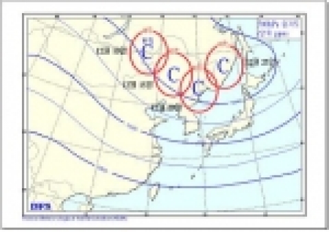최근 500hPa(5km 상공) 찬공기 이동 흐름도