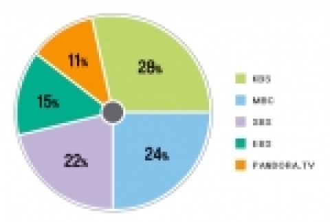 주간 방문자수에서 판도라TV는 전체에서 11%를 차지했다. 인터넷메트릭스 통계자료.