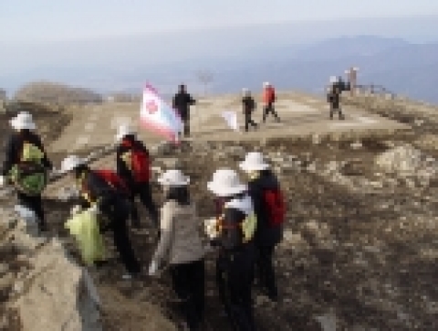 경남은행 2006 첫 신입직원들이 무학산 정상 부근에서 자연보호활동을 하고 있다. 
