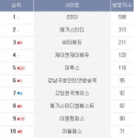 인터넷 순위사이트 백핫이 최근 발표한 주간 지표.(단위:천명)