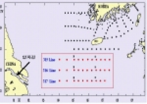 국립수산과학원에서 수행중인 동중국해 해양조사 정점도.
