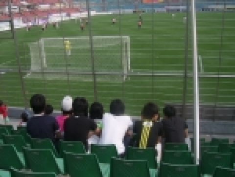 축구경기를관람하고있는 청소년들