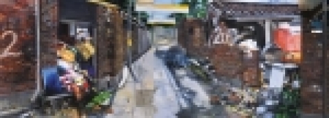 서울 내수동 Naesu-dong, Seoul in 2004, acrylic and oil on canvas, 159 x 423.5 cm, 2006