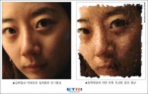 ETRI가 개발에 성공한 디지털 초상화 제작 스튜디오의 입력영상 비교사진. 사진 좌측이 실제 사람의 인물을 카메라로 입력받은 초기영상, 우측이 입력영상에 대한 유화 초상화의 결과영