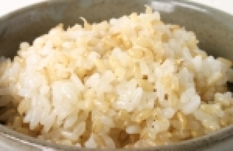 ‘고인돌가바쌀’을 20% 정도 섞어 지은 밥. 색깔도 곱지만 밥맛이나 식감이 좋아 어린이 노인 할 것 없이 좋아한다.