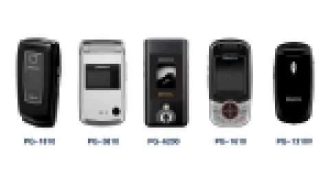 팬택계열이 멕시코 최대 사업자 ‘텔셀’(TELCEL)에 공급하는 신제품 5종.  왼쪽부터 MP3 뮤직폰 ‘PG-1810’, 미니폰 ‘PG-3810’, 지문인식폰 ‘PG-6200’, 콤팩트 슬라이드폰 ‘PG-1610’, 스타일리쉬 블랙폰 ‘PG-1310V’