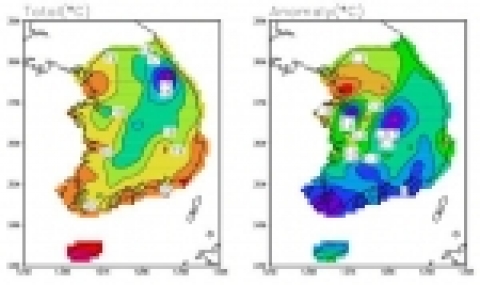 평균기온 및 평년편차 분포도(9월1일~10월 17일)