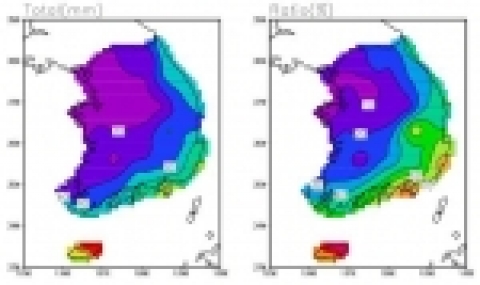 강수량 및 강수량 평년비 분포도(9월1일~10월 17일)