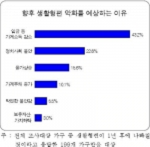 향후 생활형편 악화의 가장 큰 이유는 가계소득 감소를 꼽았다