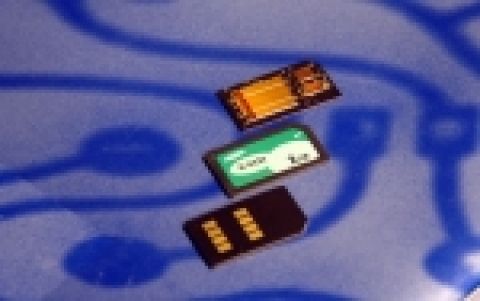 삼성전자가 까르떼 2006에서 공개한 세계 최대 용량 1GB S-SIM 카드 