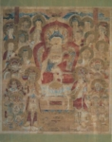 <영취산에서 설법하는 석가모니불>
조선 17세기 후반~18세기 전반, 삼베에 색, 380×321.5㎝, 
미국 시애틀 미술관 Eugene Fuller Memorial