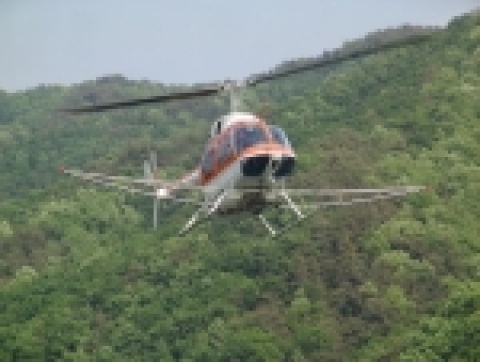산불을 사전에 방지하고자 실시하는 중형헬기 산불계도비행