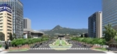 중앙배치안의 조감도(은행나무 이식 및 이순신 장군 동상 유지)