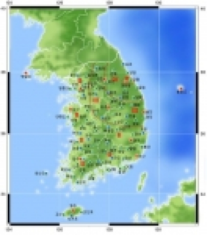 2007년 오대산 지진의 진도분포도