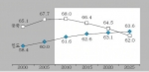 인도와 중국의 생산가능인구(15~64세) 비중 (%)