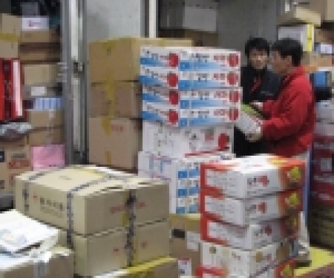 CJ GLS 구로터미널, 구정 선물세트를 배송차량에 싣고 배달하기 위해 분류하고 있는 모습