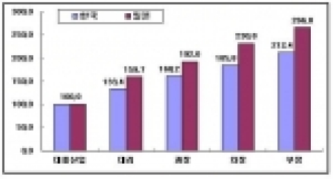 직급별 상대임금 지수 비교