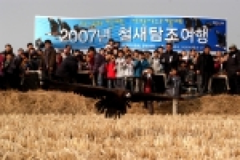 치유받은 독수리를 방사하는 장면