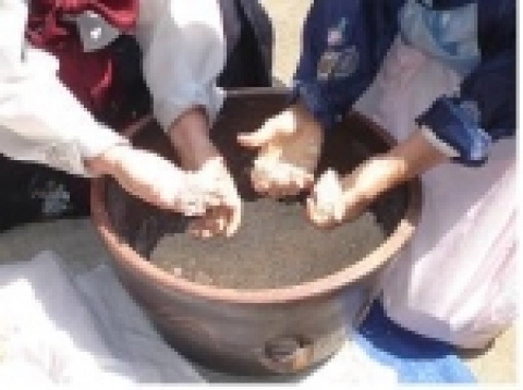 누룩용 밀을 반죽한 상태