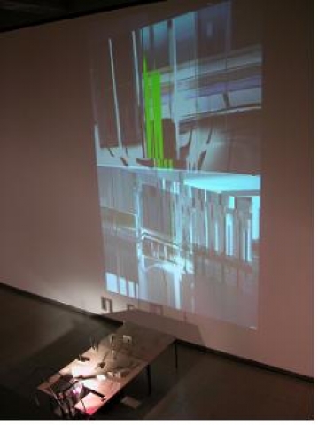 김태은 Unwrap A Building ACDC motor, 2webcam, Projector, PC, wood, steel 600X145X260(cm) 2007
