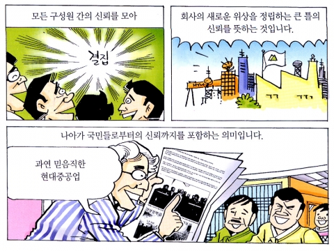 현대중공업 노사가 공동으로 발행한 책자, ‘꿈과 희망의 미래를 향해’의 주요 장면. 