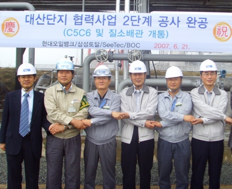 21일, 현대오일뱅크 대산공장에서 관련회사 관계자 3백여명이 참석한 가운데 '대산 4社 휘발유 부재료(C5C6) 및 질소 배관 개통식'을 같고 회사의 경계를 넘어