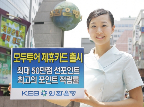 외환은행(銀行長 리처드 웨커 / www.keb.co.kr)은 여행사 (주)모두투어네트워크(사장 홍성근)와 제휴하여 최대 50만점(1점 = 1원)의 포인트를 미리 받아 여행상품을 결