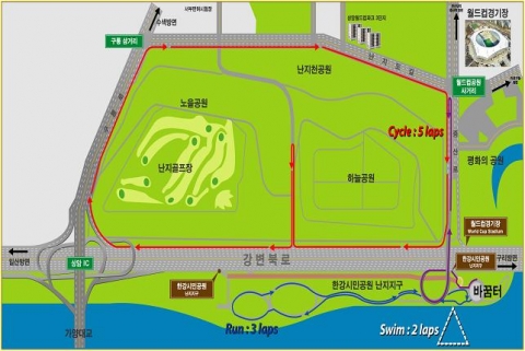 전체코스도-수영 (1.5km)→ 싸이클(40km) → 마라톤(10km) 