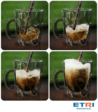 흑맥주를 잔에 따를때의 거품을 CG로 표현한 사진