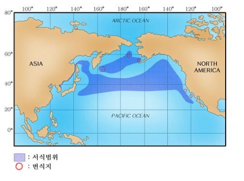 <물개의 번식지 및 분포지역(Reeves et al., 2002).>