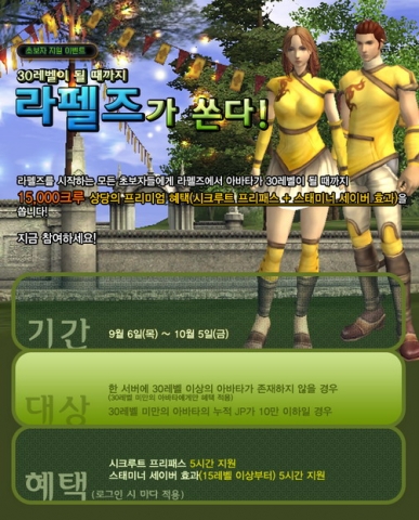 렙업에 날개를 달자...‘라펠즈’ 초보자 무한지원 이벤트 실시